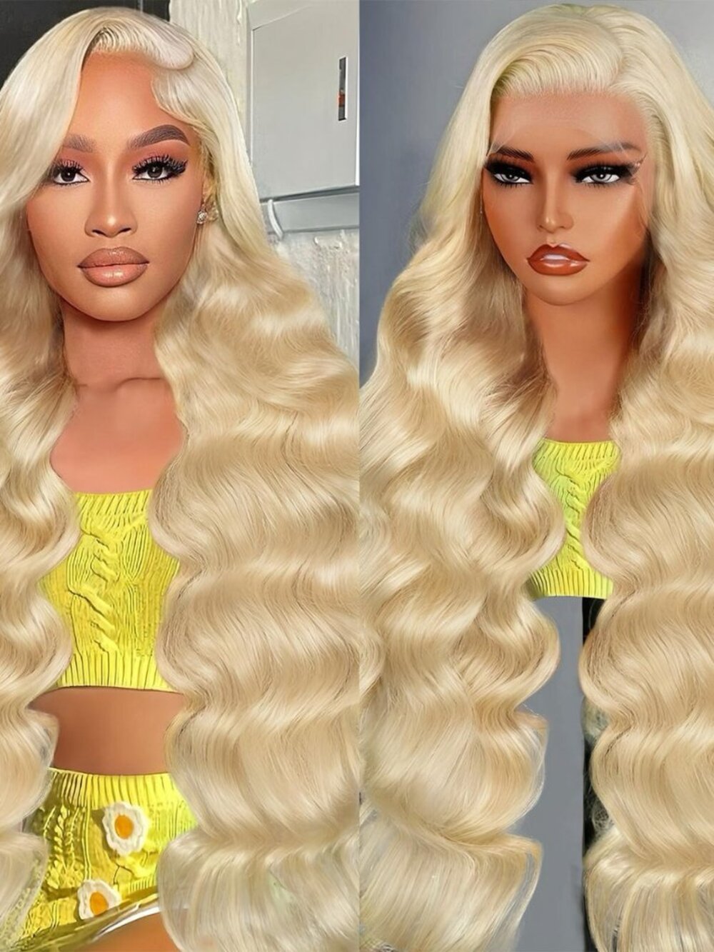 30Inch 613 Lace Front Wig Human Hair Blonde Body Wave Wig Human Hair